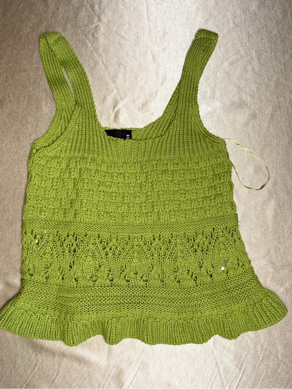 Broadway 38 Women's Green Knit Sleeveless Peplum Tank Top Medium 100% Cotton